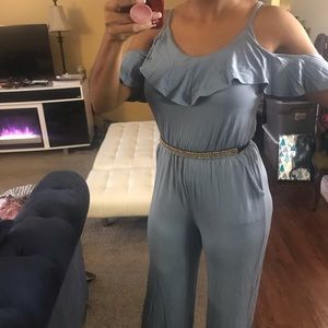 Shoulder cut out romper with pockets